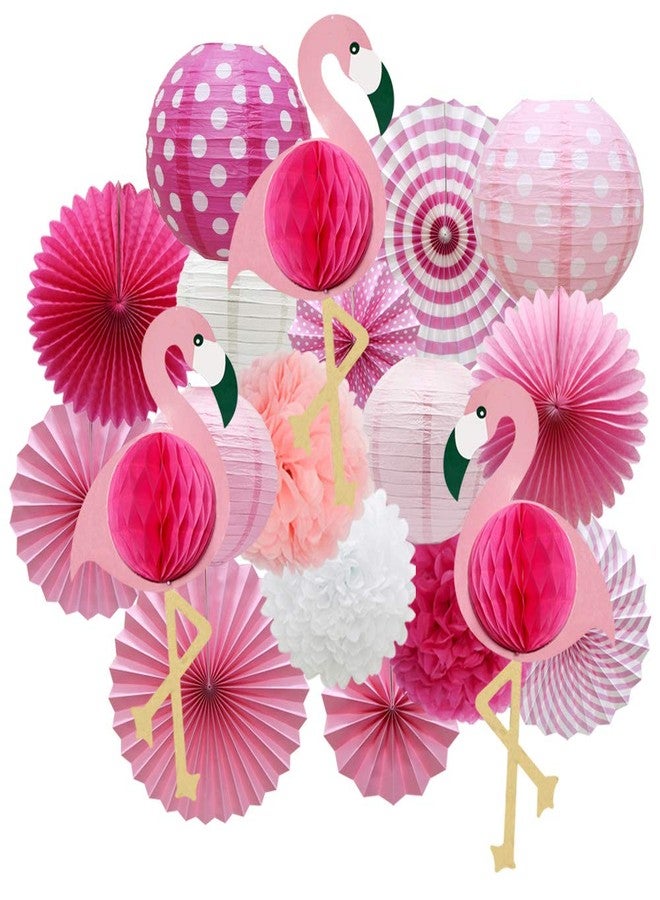 Meiduo Tropical Flamingo Party Honeycomb Decoration, Hawaiian Summer Party Supplies for Adults Kids Birthday Bridal Shower with Flamingo Paper Fans Pom Poms Flowers Paper Lanterns (Pink) - Image 1